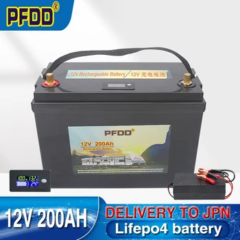 12V 200Ah LiFePO4 Batérie Vstavaný BMS Lítium Železa Fosfát Bunky 6000+ Hlboké Cyklov 10 Rokov Života Pre Golf Cart RV Táborníci