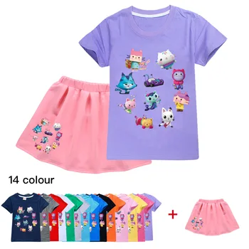 2021 Dievčatá detský Letný Gabby Mačky T-shirt+Sukne Deti Princezná nastaviť Dievčatá Narodeninovej Party Šaty Fantázie Gabby je domček pre bábiky Kostým