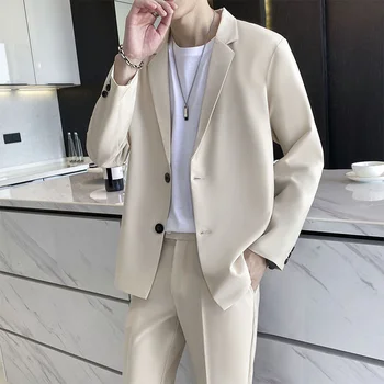 2023 Jar Jeseň Nové Elegantné Wild Mužský Oblek Kórejský Módne Bežné Blejzre Coats Mužov Pevné Slim Bundy Obleku Vintage