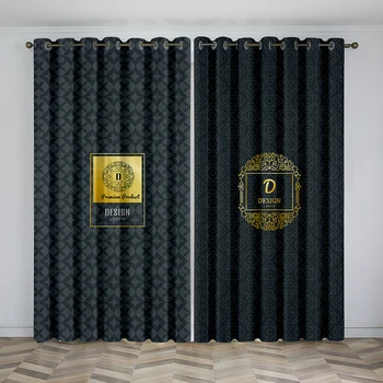 3D Lacné Moderné Luxusné Gold Black Art Design Atrament, 2 Ks Tenké Tieňovanie Polyester Opony Obývacia Izba, Spálňa Domova Háčik