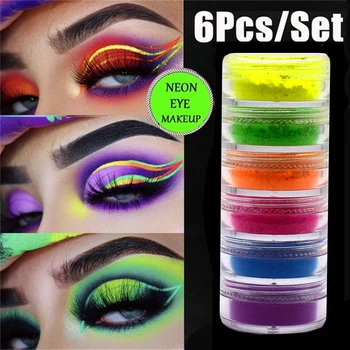 6 farby Mix/set Neon Loose Powder Eyeshadow Pigment Matný Minerálne Posiať Nechtov Prášok tvoria Leskom Žiarivý Očný Tieň
