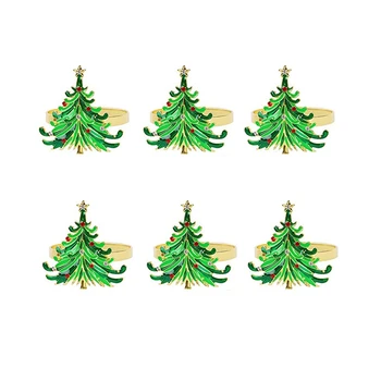 6Pcs Zelená Chirstmas Strom Krúžky na obrúsky,Zlaté Krúžky Navrhnutý S Červených A Bielych Diamantov Na Vianoce Jedálenský Stôl
