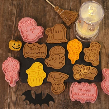 8Pcs/set Halloween Cookie Nožnice na Plastové 3D animovaný Tekvica Ghost Lebky Pressable Biscuit Formy na Pečenie Nástroje pre Halloween Party