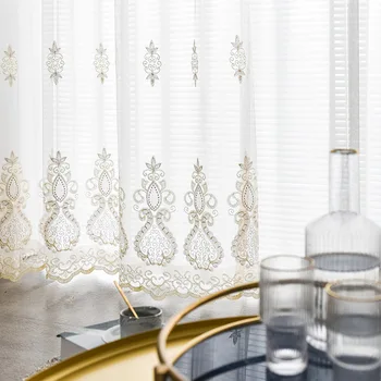 Americký Štýl Tylu Závesy pre Obývacia Izba Vyšívané Okno Obrazovka Svetlo Luxusné Spálne Balkón Biela Priadza Úplnej Opony