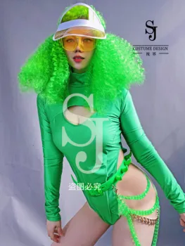 Bar Shang Yan BV zelená gogo kostým na jar a leto, nové high vidlica jumpsuit DS služby špeciálne odkaz