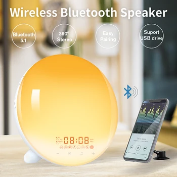 Bluetooth Reproduktor Prebudiť Svetla Budík s Sunrise/Sunset Simulácia Dual Alarmy, FM Rádio Nočného NIDITON