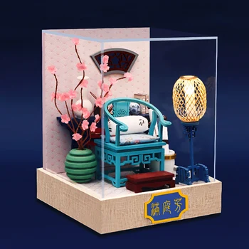 DIY domček pre bábiky 3D Puzzle Miniatúrne Starovekej Čínskej Obývacia Izba Nedokončená Deti Hračky Vianočný Darček k Narodeninám