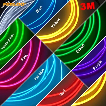 FEELDO 12V USB Napájací Invertor 3M 9-farba Auto Flexibilné Tvarovanie EL Neónové Žiara Osvetlenie Lano Pásy S Fin #AM5770