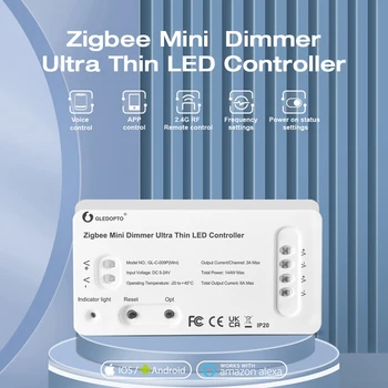 GLEDOPTO Zigbee Mini Stmievač Ultra Tenký LED Regulátor Pre Spálne, Kuchyne DC5V-24V RF Bezdrôtová Rádiová Frekvencia Kontroly