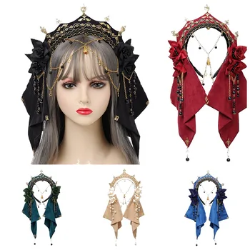 Gothic Lolita Tudor Koruny Headpiece Barokové A Renesančné Hlavový Most Elizabethan Kapota Coronet Tiara Kráľovná Anna Tiara Francúzsky Kapucňou