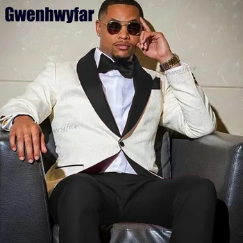 Gwenhwyfar 2023 Luxusný Biely Muži Obleky pre Svadbu, Ples Vyhovovali Mužov Ženícha Smoking Šatkou Klope Kostýmy Slim Fit Terno Masculino