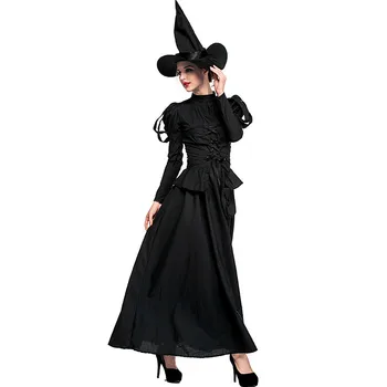 Halloween, Karneval, Party, Cosplay Kostýmy pre Ženy Čierny Dlhý Rukáv Stredovekom Štýle Šaty Fáze Výkonu Vintage Oblečenie
