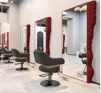 High-end fashion vlasy salon zrkadlo stôl vlasy salón zameraný jednoduché a dvojité podlahy zrkadlo holičstvo INY net červené vlasy rezanie