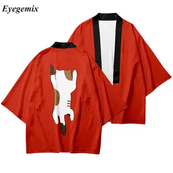 Japonský Cardigan Haori Letné Beach Ženy Muži Červená Yukata Oblečenie Krásna Mačka Tlače Kimono Plus Veľkosti 6XL 5XL