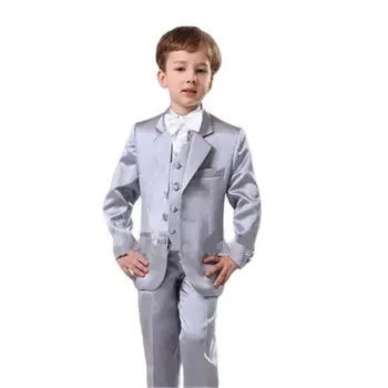 Kostým Homme Roztomilé Dieťa Obleky 3 Kusy(Bunda+Nohavice+Vesta+Motýlik)Strieborná Farba Formálne Klasické Chlapec Sako Nohavice Deti Oblečenie