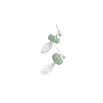 Malé a Luxusný Dizajn Zmysle Minimálne Všestranný Geometrické Jade Krúžok Leaf Náušnice 925 Sterling Silver