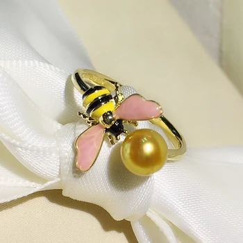 MeiBaPJ Prírodné Golden Pearl včiel medonosných Módne Sladké Krúžok 925 Silver Jemné Svadobné Šperky pre Ženy Prázdny Zásobník