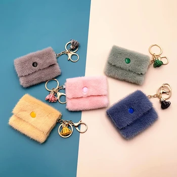 Móda Mince Kabelku Keychain Mini Candy Farebné Plyšové Peňaženky Prívesok Keyring Ženy Multifunkčná Taška Ozdoby Darček Kľúč Reťazca
