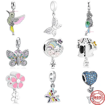 Nové 925 Sterling Silver Motýľ kolibrík kvet Prívesok charms korálky Fit Pôvodné Pandora Náramok DIY Šperky Pre Ženy