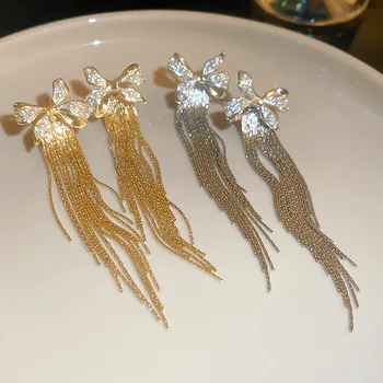 Nové Zirconia Bowknot Kovové Strapec Náušnice Pre Ženy Vintage Šperky, Módne Dlhé Earings Doplnky Strany Trendov 2023