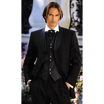 Nový Príchod Black Ženícha Tuxedos Najlepší Muž Muži Obleky Terno Masculino Trajes De Hombre Sako 3Pieces(Bunda+Nohavice+Vesta+Kravatu)