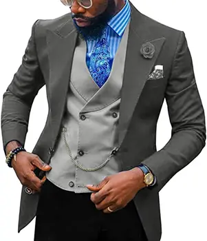 Sivý Kostým Homme Muži 3 Kusy Vyhovuje Formálne Slim Fit Vrchol Klope Tuxedos Svadby Ženích Prom Terno Masculino (Sako+Vesta+Nohavice)