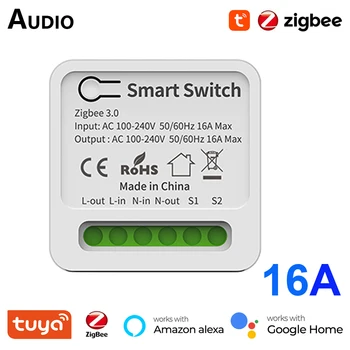 Tuya Zigbee 3.0 MINI 16A Smart Switch 2-Pásmový Spínača Smart Home Automation DIY Istič Pracuje S Alexa Domovská stránka Google Alice