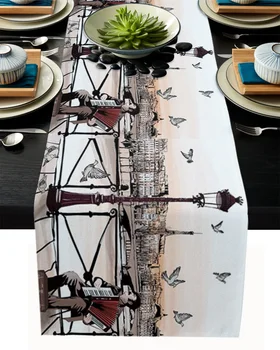 Umenie Most Paríž Holub Francúzsko Stôl Runner Bavlnená posteľná Bielizeň Kuchyňa Jedálenský Stôl Dekor pre Domáce Svadobné Party Dekor Obrus
