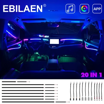 Univerzálny Auto Atmosféru Interiéru Rainbow Svetlo Prúdi Dual Zone LED Pásy Symfónia RGB DIY Auto Sprievodca Optický Okolitého Svetla