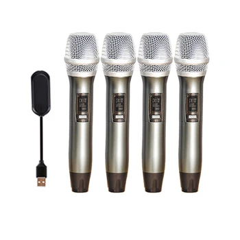 4 Kanál UHF Bezdrôtový Mikrofón Kompaktné Prenosné Poháňané Karoke Ručné Systém Batérie Pre Dslr S Nabíjateľnou Prijímač