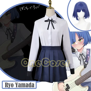 Anime Bocchi Rock Ryo Yamada Cosplay Kostým Modré Tričko Parochňu JK Jednotné Rukáv Kryt Tričko Sukne Pančuchy Strany Dievčatá, Ženy,