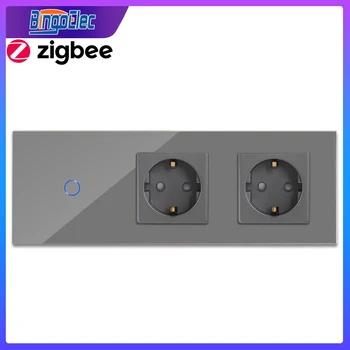 Bingoelec Smart Switch ZigBee Prepínač 1gang 2gang s Manželskou EÚ Zásuvky elektrickej Zásuvky Sklenený Panel Google Alexa Tuya App Control