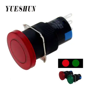 Huby 16 mm LED Tlačidlo Prepnúť červenú zelenú zapína, vypína momentálne 1no 1nc 12V 24V 220V svetlo, prepínače