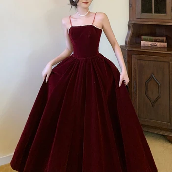 Luxusné Dizajnér Červené Zamatové Šaty Hepburn Štýl Elegantná, Chic Senior Zmysel Šaty Na Výročnej Schôdzi Toast Šaty Dlhé Sukne Zime