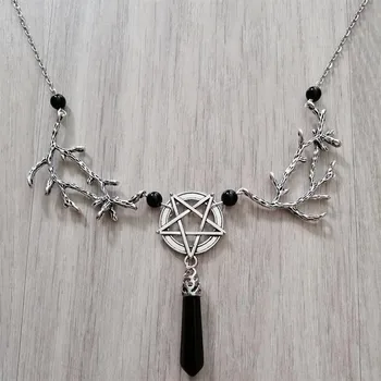Onyx Obrátený Pentacle Pobočky Náhrdelník Kameň Satanic Gotický Okultné Witchy Klenotník Čarodejnice Magic Pohanské 2021 Ženy, Dar Móda