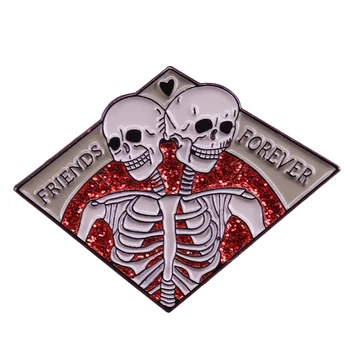 Priatelia navždy lesk smalt pin conjoined twin kostra brošňa strašidelné gotický Halloween darček BFF priateľstvo odznak