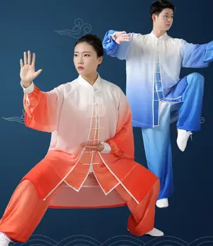 unisex 3ks/set vysokej kvality kung fu wushu výkon vyhovuje bojových umení uniformy tai chi taiji závoj oblečenie modrá/čierna/oranžová