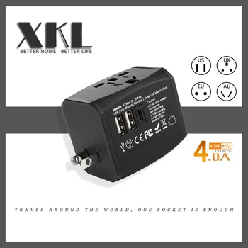 XKL Cestovné Plug Power Converter Multi Funkcia Zásuvky Globálne Plnenie Univerzálny USA, UK, AUS USB C Služobná Cesta Mini Pohodlné